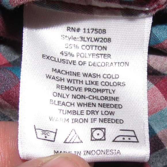 Mens' Levi's Pearl Snap Western Red White Blue Plaid Long Sleeve Shirt Small - Picture 10 of 10